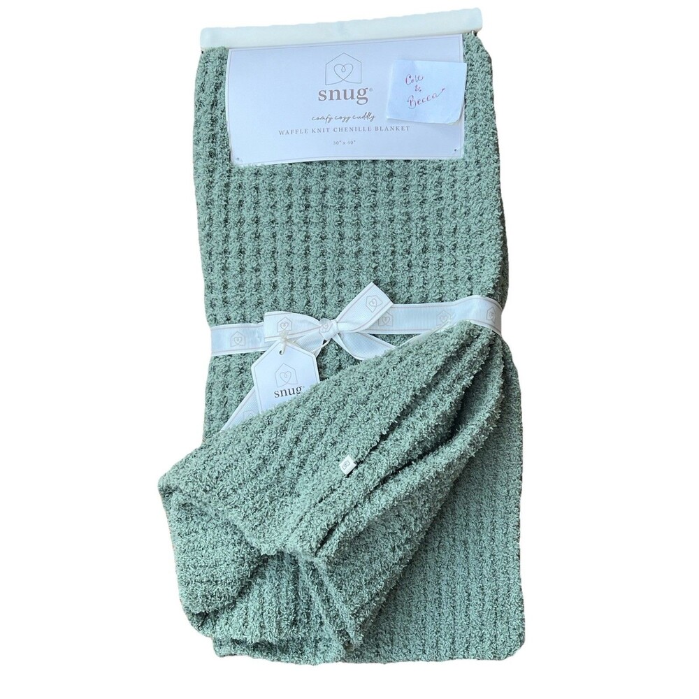 Snug Green Waffle Knit Chenille Baby Blanket Cozy Plush 30x40” New